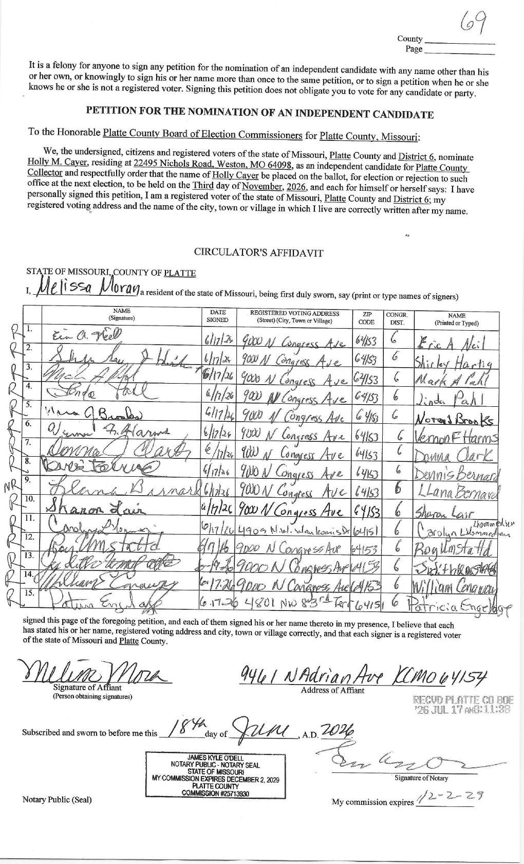 Identical retirement-home signers on Cayer's petition