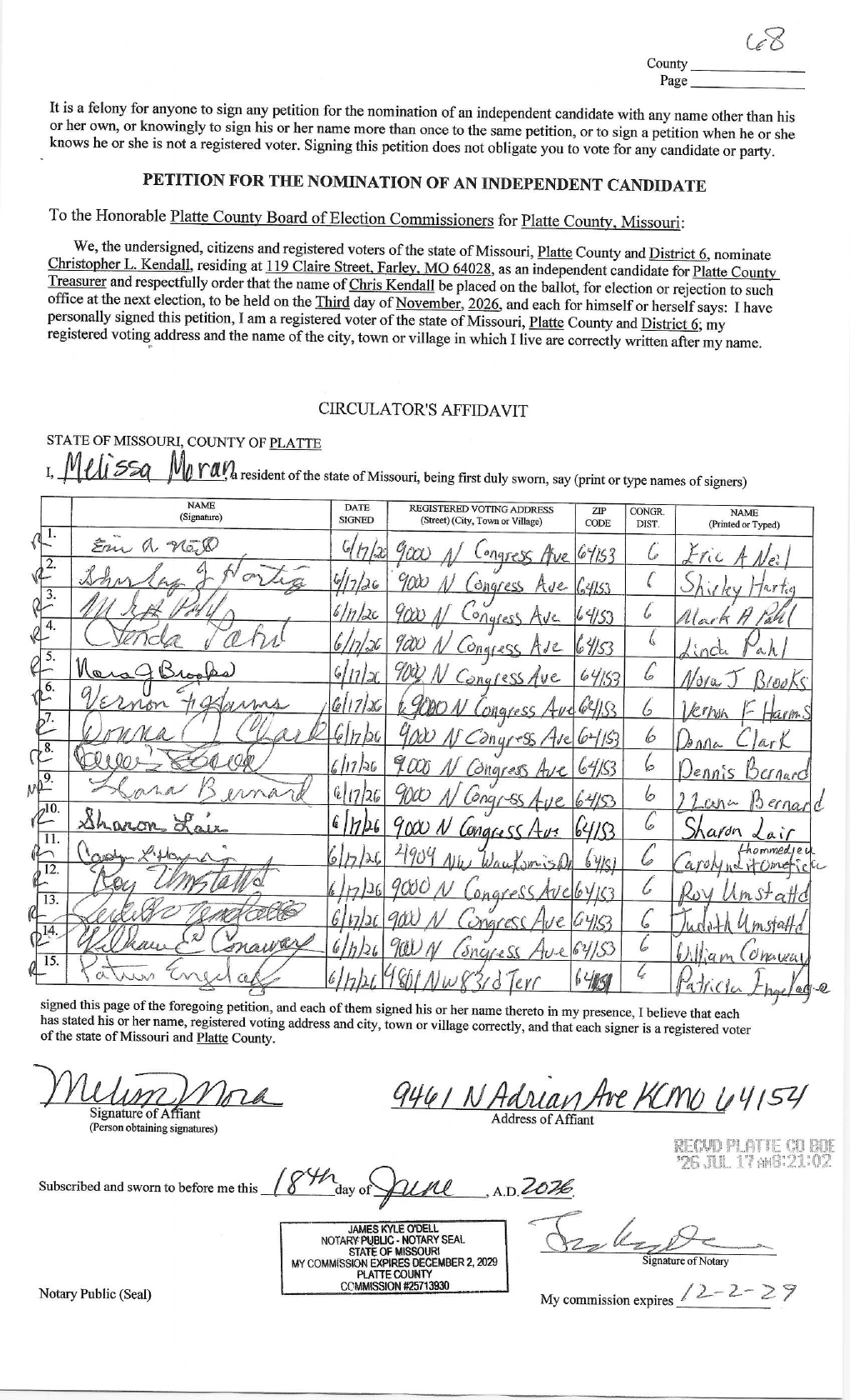 Identical retirement-home signers on Kendall's petition