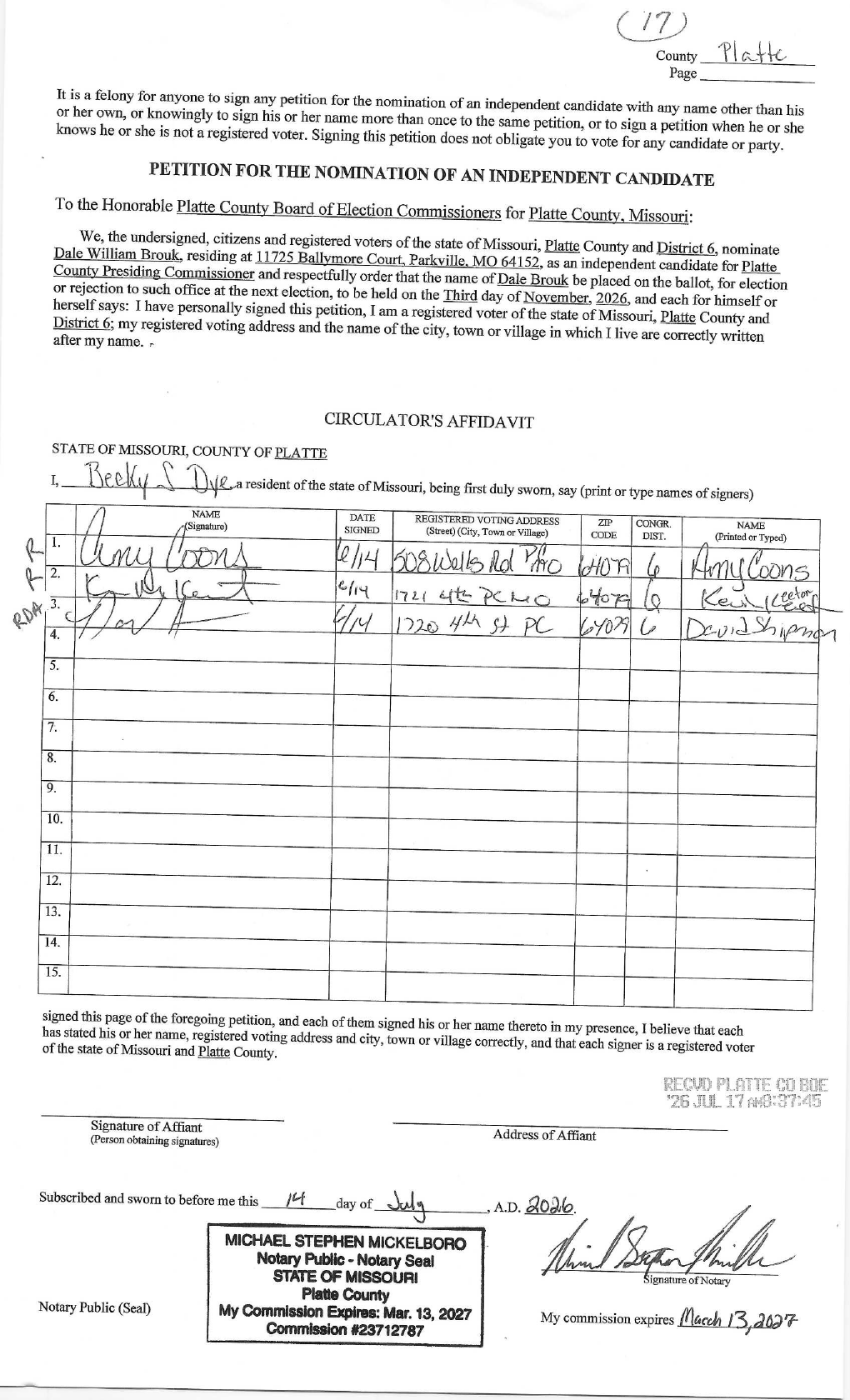 Petition affidavit left unsigned but notarized