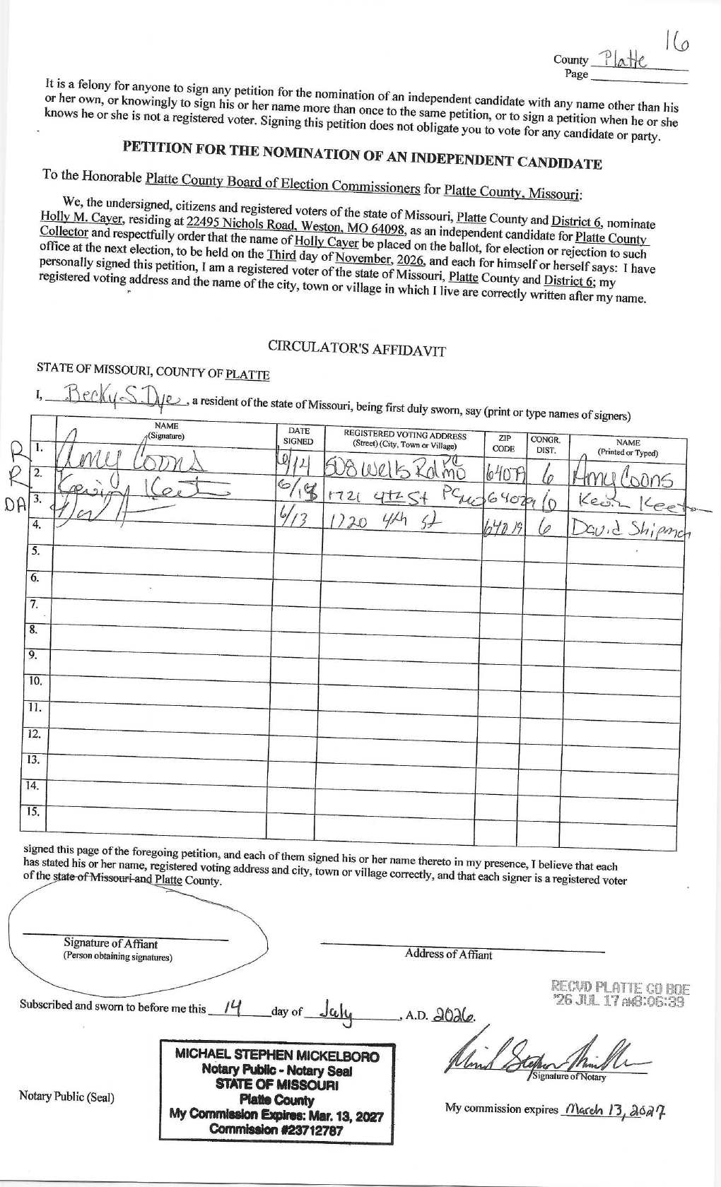 Petition affidavit left unsigned but notarized