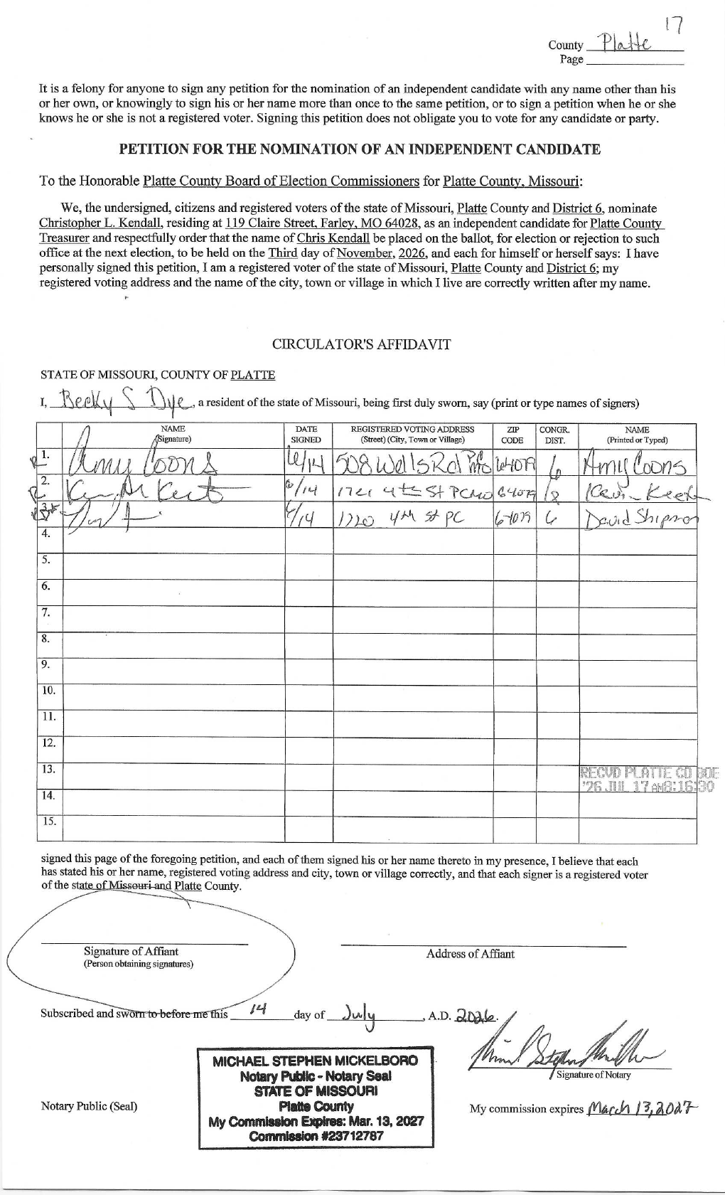 Petition affidavit left unsigned but notarized