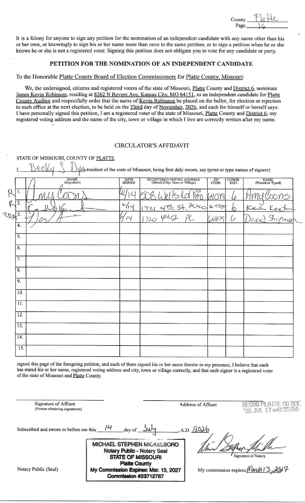 Petition affidavit left unsigned but notarized