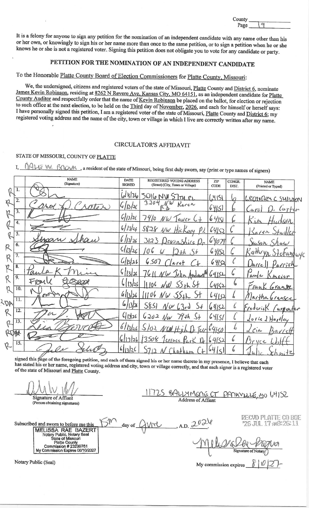 Two petition sheets with identical fifteen signers, both sworn by Dale Brouk