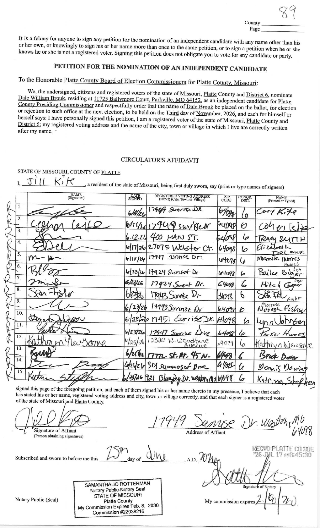 Petition signature dated after the notarization