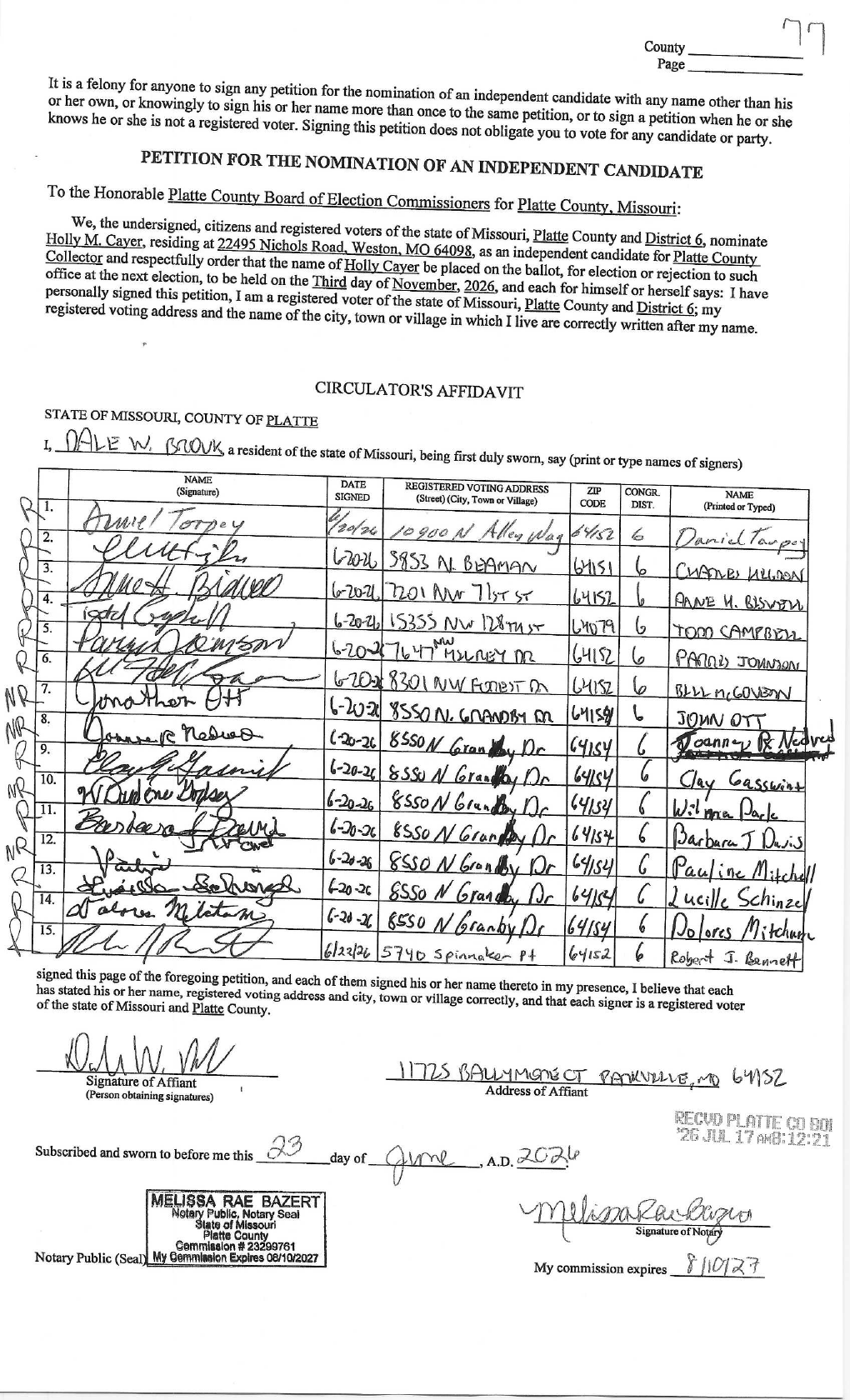 Petition line where signature and printed name are different people
